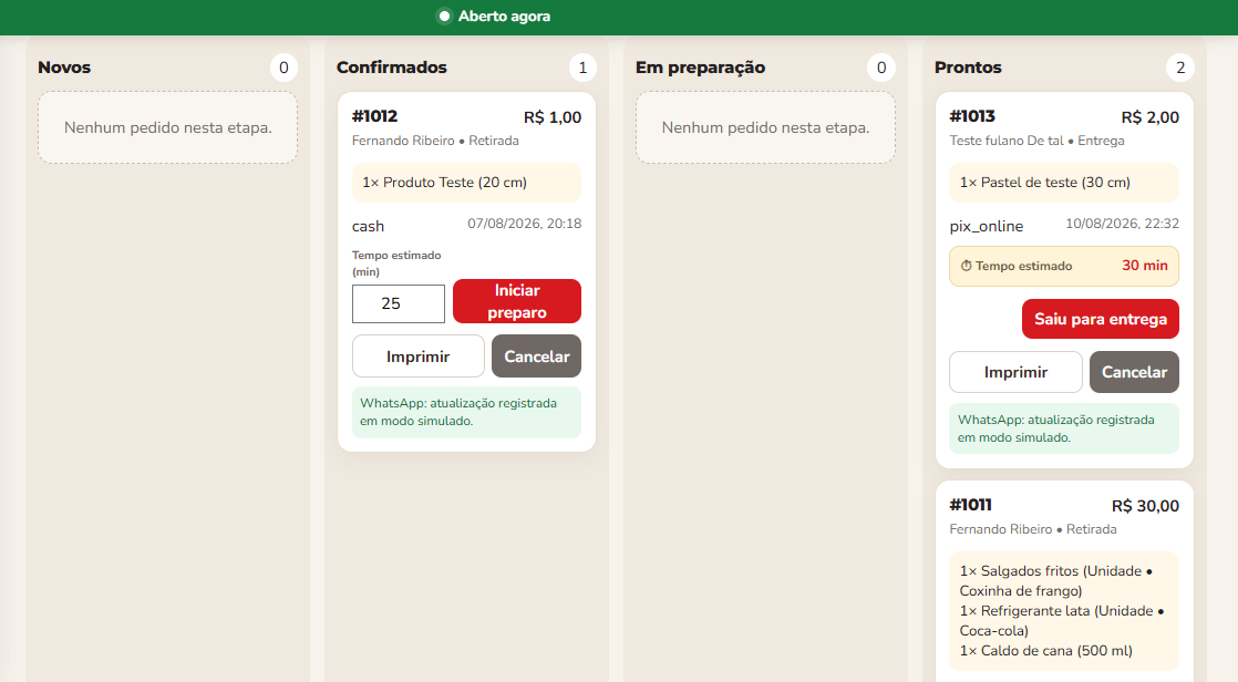 Painel real de pedidos do CardPed